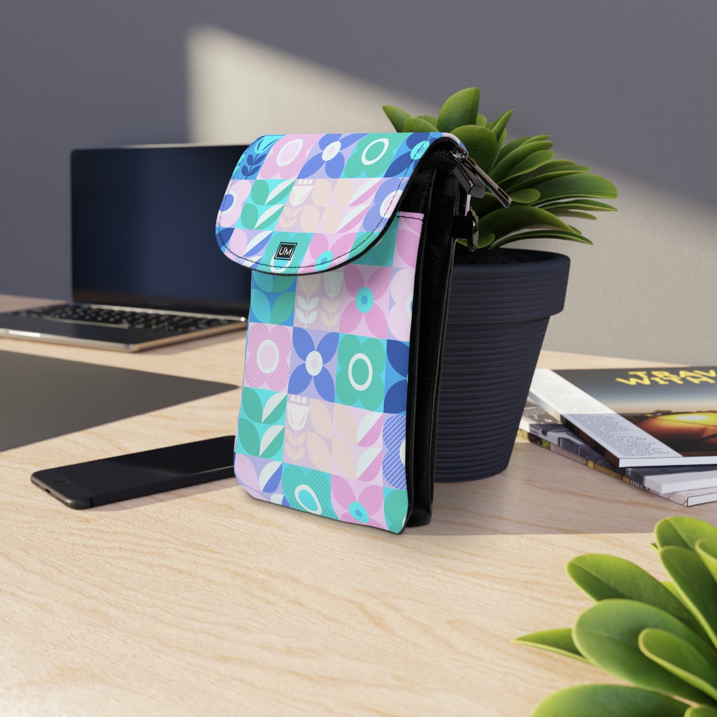 Monedero pequeño para teléfono móvil con diseño de bloques de colores