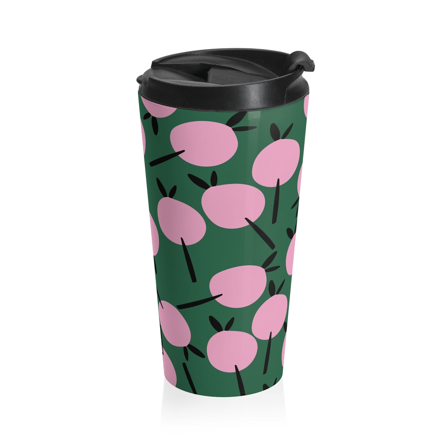 Taza de viaje de acero inoxidable con diseño floral llamativo