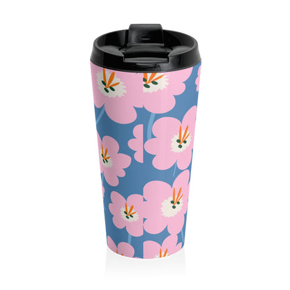 Taza de viaje de acero inoxidable con motivos florales llamativos