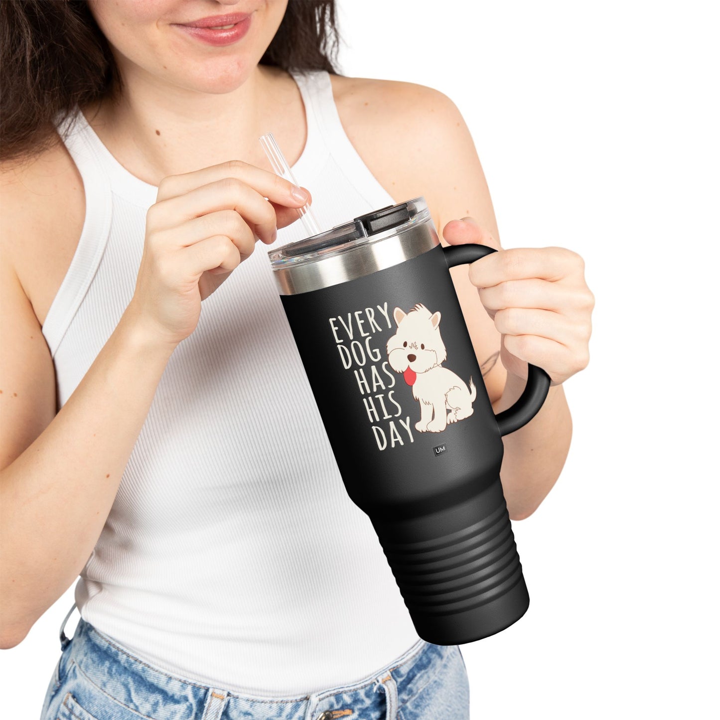 Taza con texto "Amor de perro", 40 oz