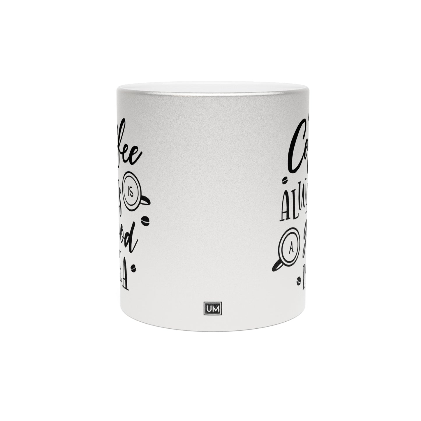 Taza con la frase "Buena idea" (plata y oro)