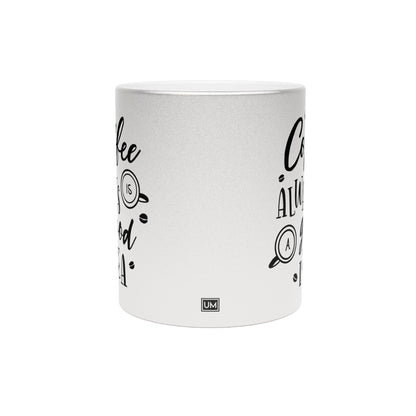 Taza con la frase "Buena idea" (plata y oro)