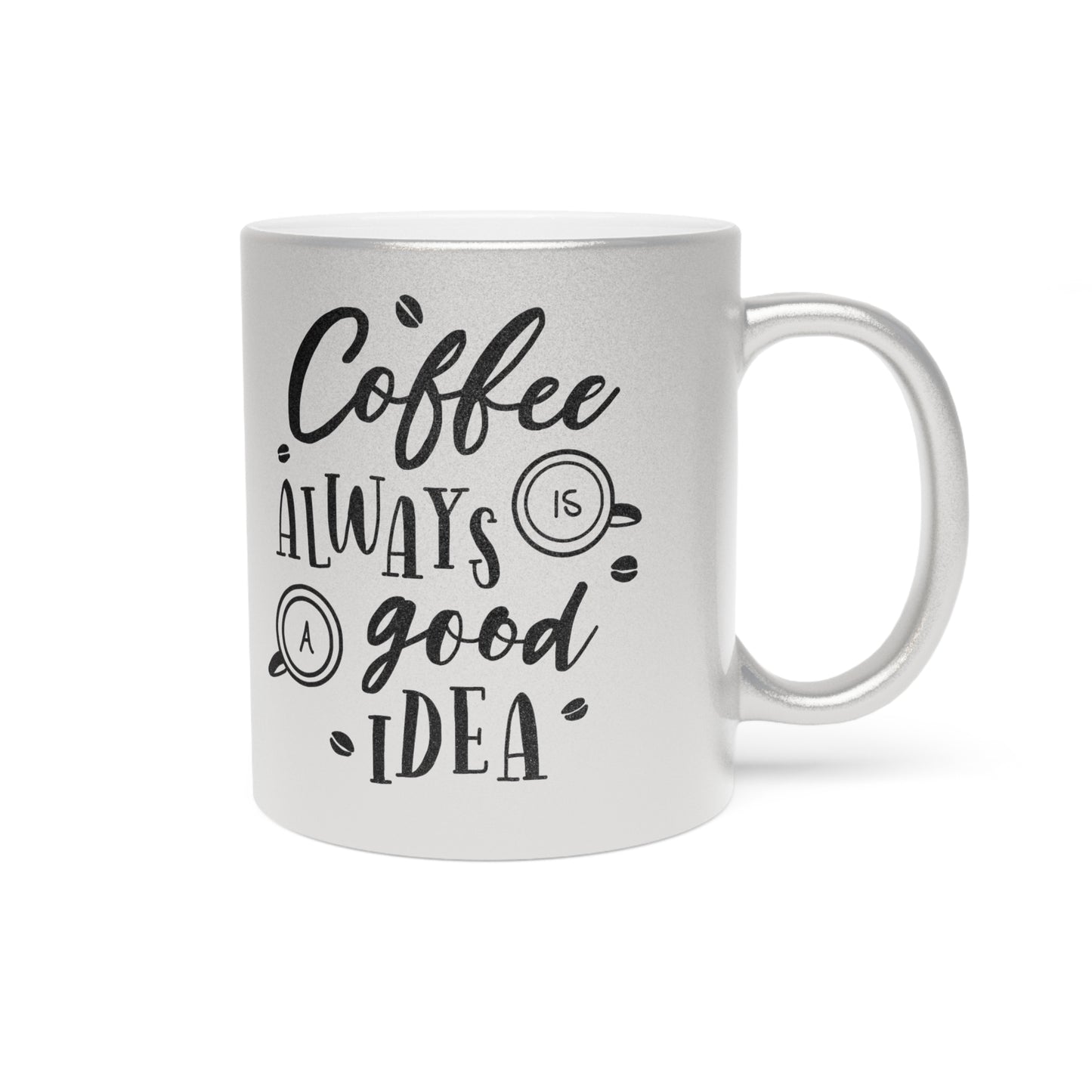 Taza con la frase "Buena idea" (plata y oro)