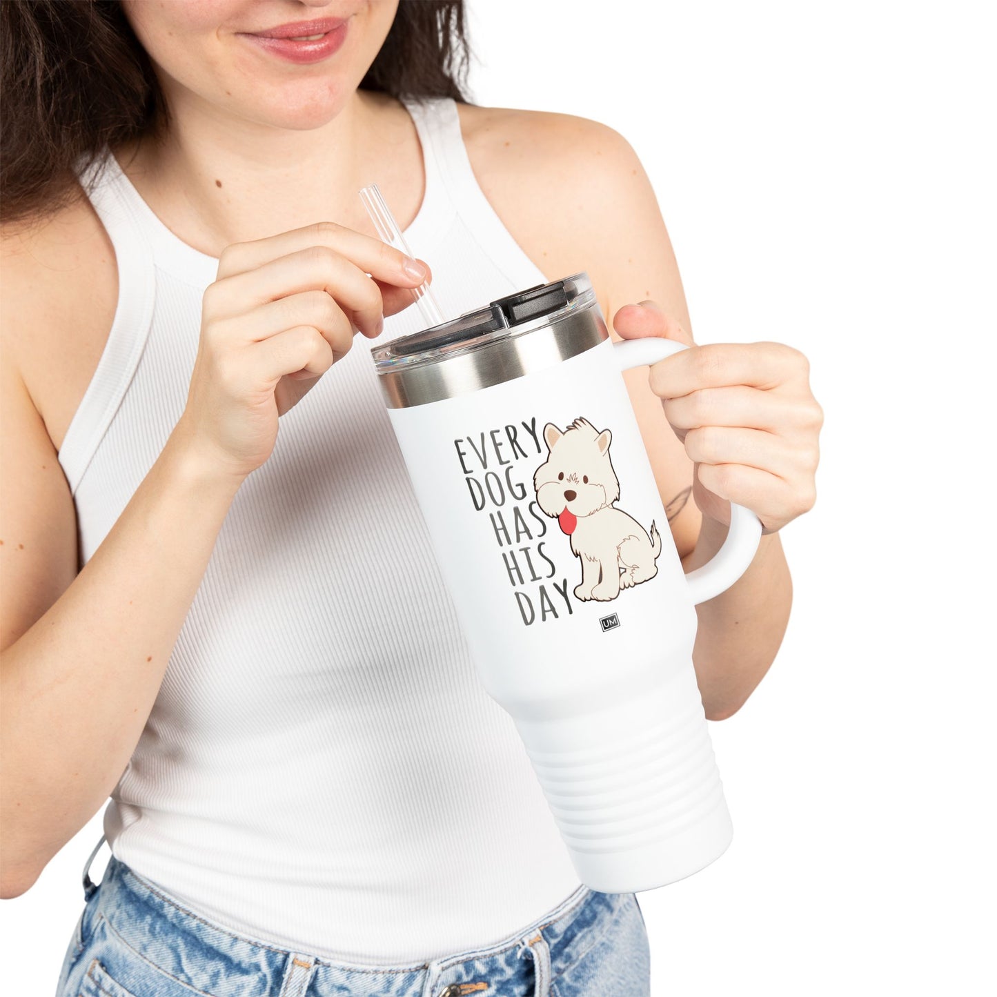 Taza con texto "Amor de perro", 40 oz