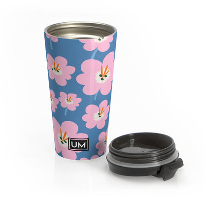 Taza de viaje de acero inoxidable con motivos florales llamativos