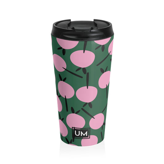 Taza de viaje de acero inoxidable con diseño floral llamativo