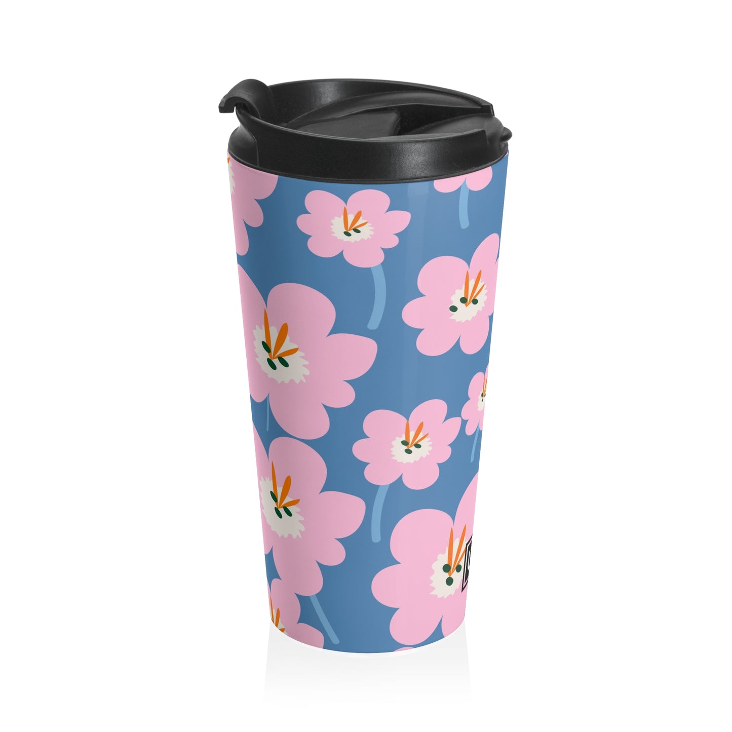 Taza de viaje de acero inoxidable con motivos florales llamativos