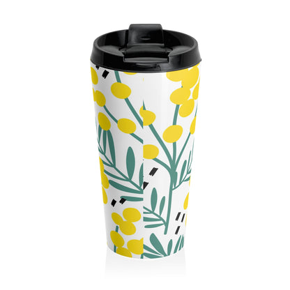 Taza de viaje de acero inoxidable con motivos florales llamativos