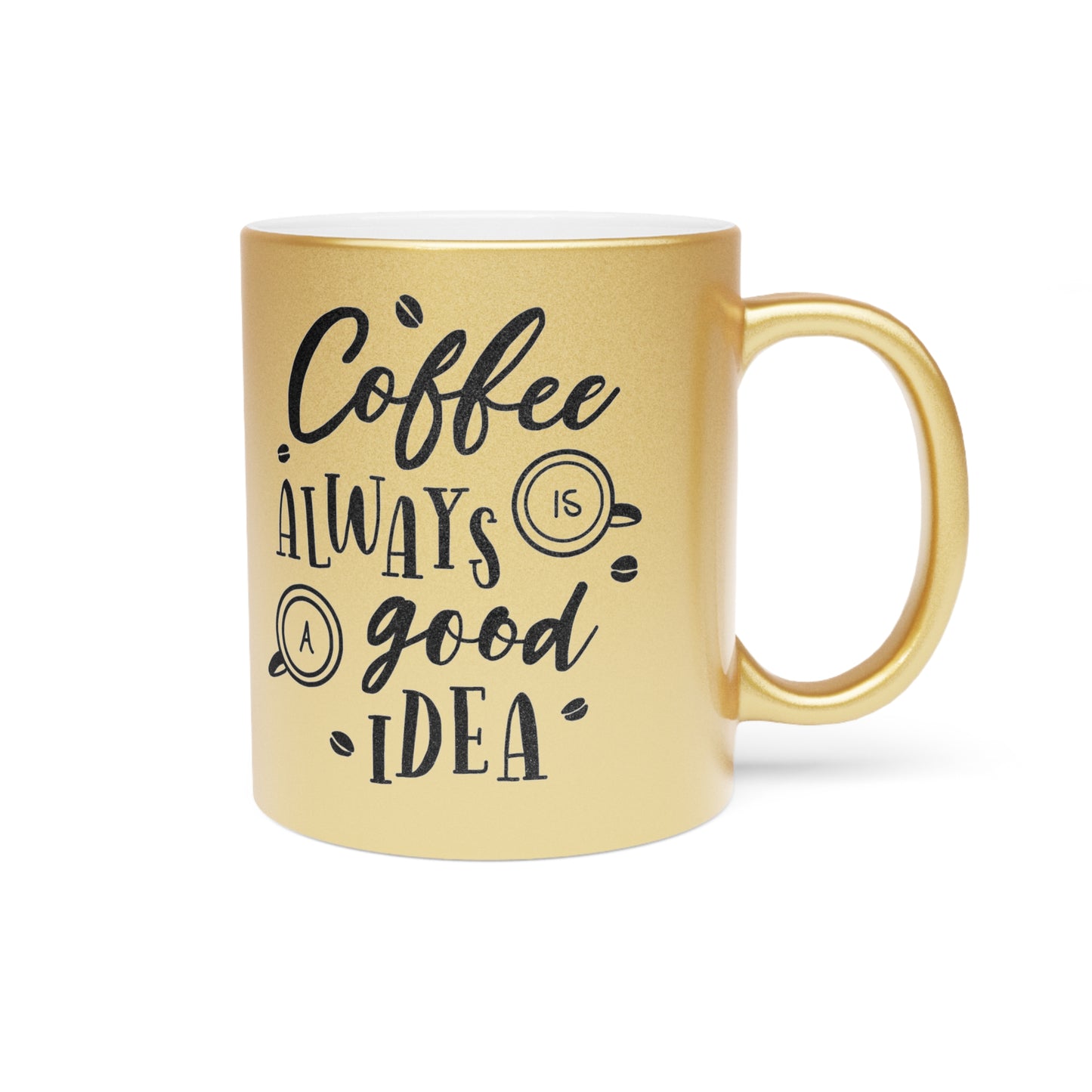 Taza con la frase "Buena idea" (plata y oro)