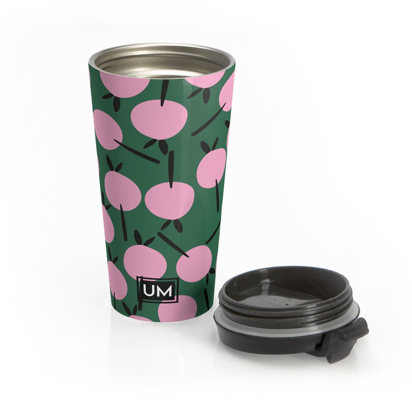 Taza de viaje de acero inoxidable con diseño floral llamativo