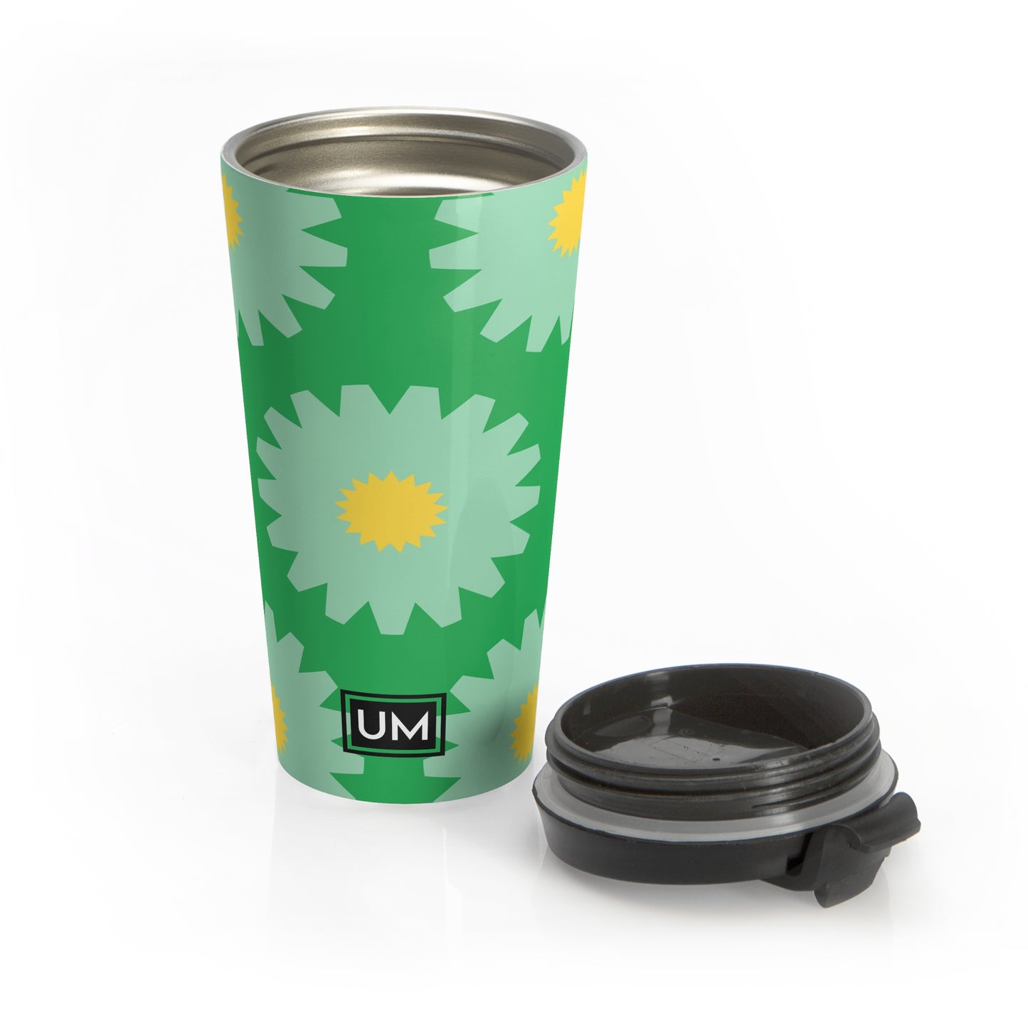 Taza de viaje de acero inoxidable con motivos florales llamativos