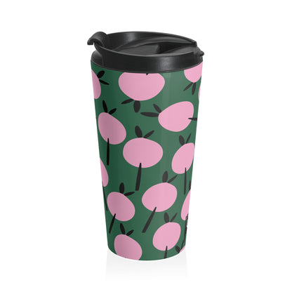 Taza de viaje de acero inoxidable con diseño floral llamativo