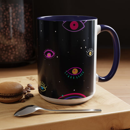 Taza de café con diseño de mal de ojo (11 oz y 15 oz)