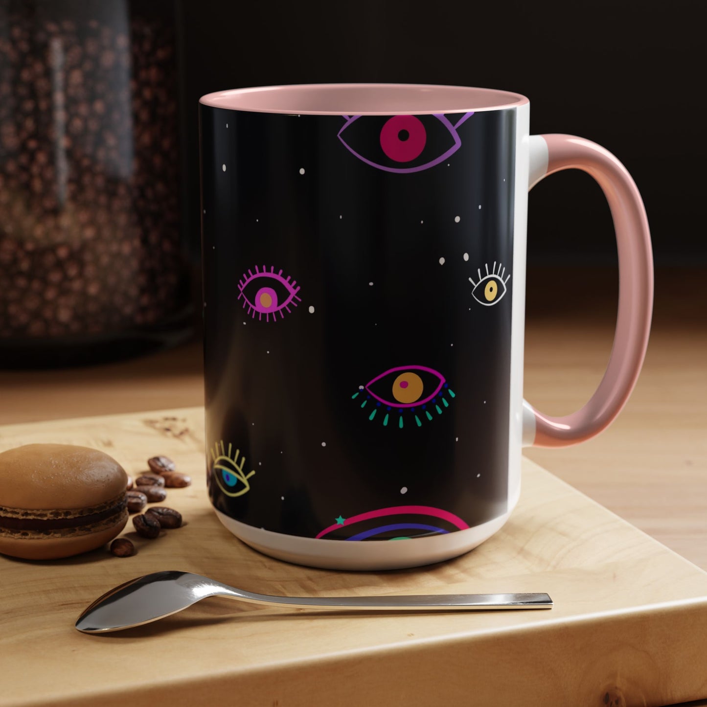 Taza de café con diseño de mal de ojo (11 oz y 15 oz)